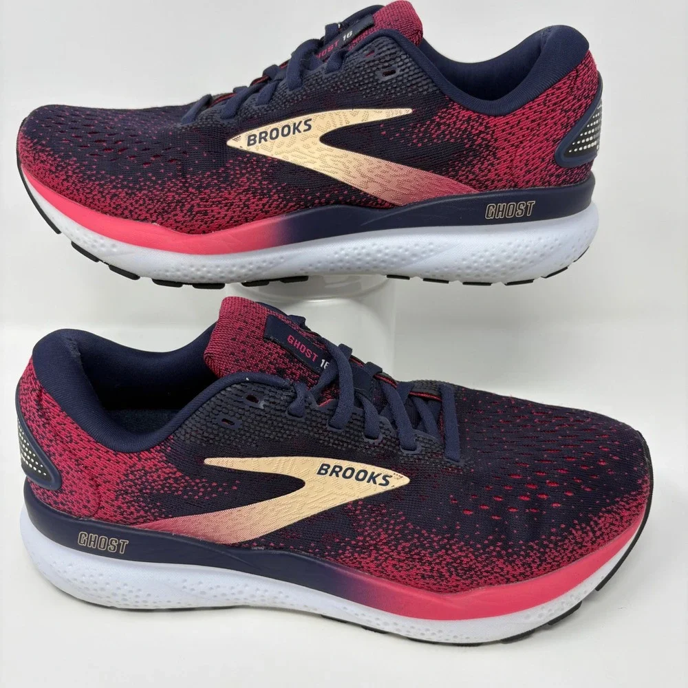 Brooks Ghost 16 Women's Size 8.5 Wide Navy Red Running Shoes (1204071D422)